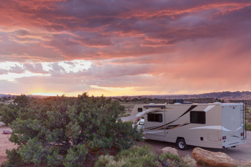 Sand Flats Campground, Wohnmobil, Sonnenuntergang, Gewitter, Gewitterwolken