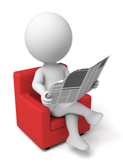 3d people reading a news paper. 3d image. Isolated white background