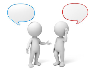 3d people talking with speech bubbles. 3d image. Isolated white background.