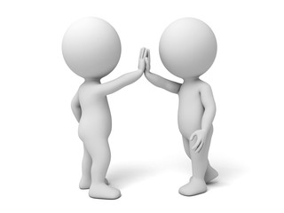 Two 3d people celebrate The victory. 3d image. Isolated white background.