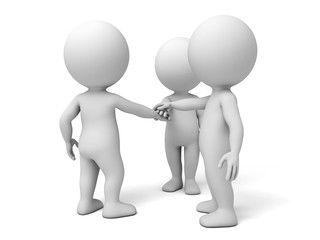 3d people together. Business team joining hands concept. 3d image. Isolated white background.