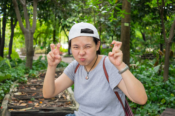 Asian woman act like cat