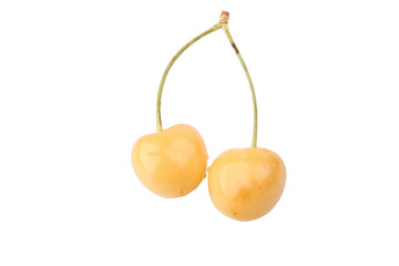 white yellow cherries isolated on white background