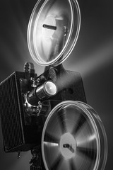 Vintage film projector in black and white