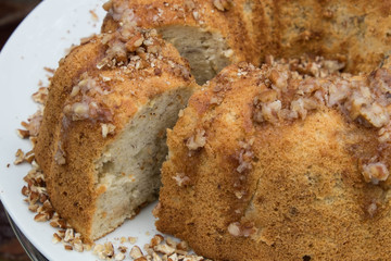 Nuts and honey cake, selective focus