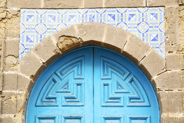 antique door in morocco africa blue
