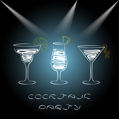 Design for cocktail party invitation with different cocktails.