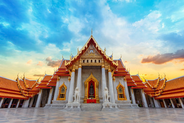 Wat Benchamabophit - the Marble Temple in Bangkok, Thailand  - obrazy, fototapety, plakaty