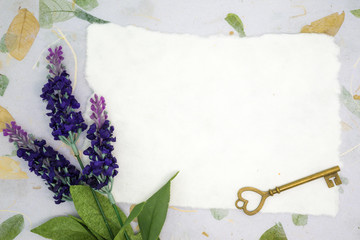 Blank paper with Lavender and old key