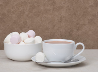 Obraz na płótnie Canvas Heap Of Marshmallows In White Bowl. Hot Chocolate Drink