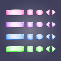 Shiny glass buttons of different shapes for game interface and web design