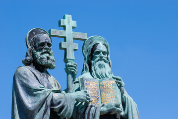 Sculpture of Saints Cyril and Methodius on Radhost in Czech Republic