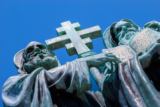 Sculpture of Saints Cyril and Methodius on Radhost in Czech Republic