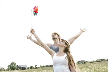 Young couple in love outdoor at the sunset