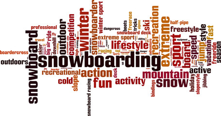 Snowboarding word cloud concept. Vector illustration