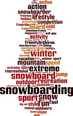 Obraz premium Snowboarding word cloud concept. Vector illustration