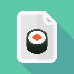 Long shadow document icon with a piece of sushi