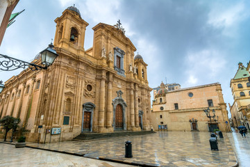 main square and Cathedral in Marsala, Sicily - obrazy, fototapety, plakaty