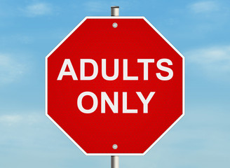 Adults only. Road sign on the sky background. Raster