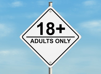 Adults only. Road sign on the sky background. Raster