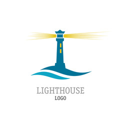 Lighthouse with waves simple logo