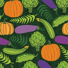 Fresh vegetables seamless background with fern