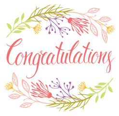 Congratulations card with flowers and calligraphy