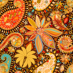 Vintage floral motif ethnic seamless background.