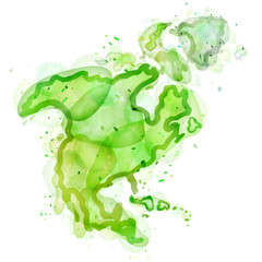 Painting of North America with watercolor effect