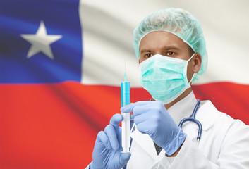 Doctor with syringe in hands and flag on background series - Chile