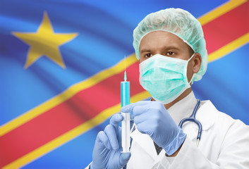 Doctor with syringe in hands and flag on background series - Congo-Kinshasa