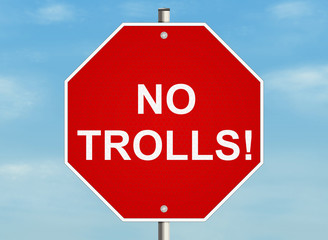 Internet troll issue. Road sign on the sky background. Raster