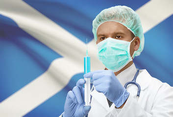 Doctor with syringe in hands and flag on background series - Scotland