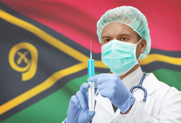 Doctor with syringe in hands and flag on background series - Vanuatu