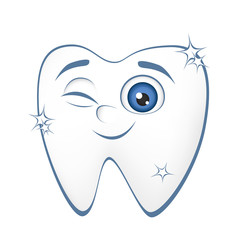 Smiling healthy tooth isolated on a white background, vector illustration