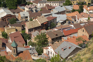 Aerial view of the roofs of Tbilisi old town, Georgia