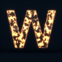 Glass glowing fire letter W symbol