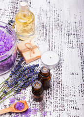 Spa still life with lavender and aroma oils