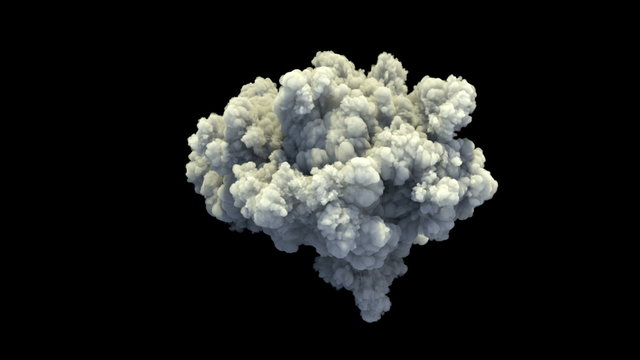 4K slow motion smoke explosion, shockwave effect isolated on black background, top view with alpha