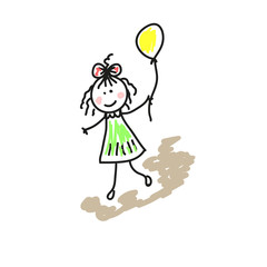 Illustration drawing of a girl with a ball on a walk