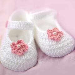 Handmade crochet christening booties