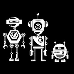 Flat design style robots and cyborgs.