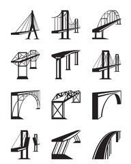 Various types of bridges in perspective - vector illustration