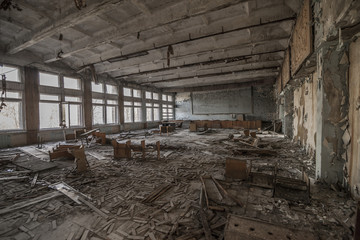 Fototapeta na wymiar Chernobyl - Abandoned classroom in Pripyat
