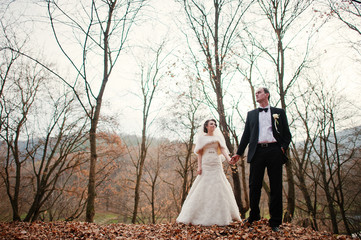 wedding couple at the autumn forest