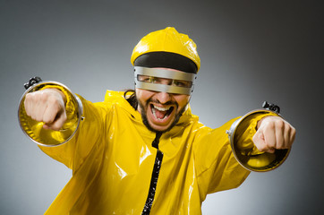 Man wearing metal glasses in techno concept