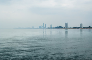 view of coastline Pattaya sea in calm weather cloudy