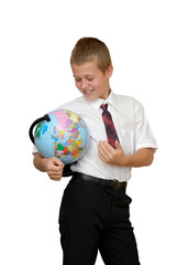 schoolboy with globe 