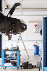 Interior of a car repair station