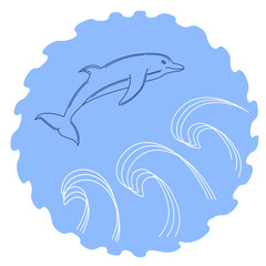 Illustration of a sketched jumping dolphin